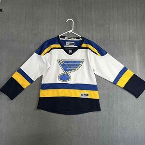 Reebok Boys Youth ' St. Louis Blues V-Neck Full Sleeve Jersey, White/Blue, Sz L